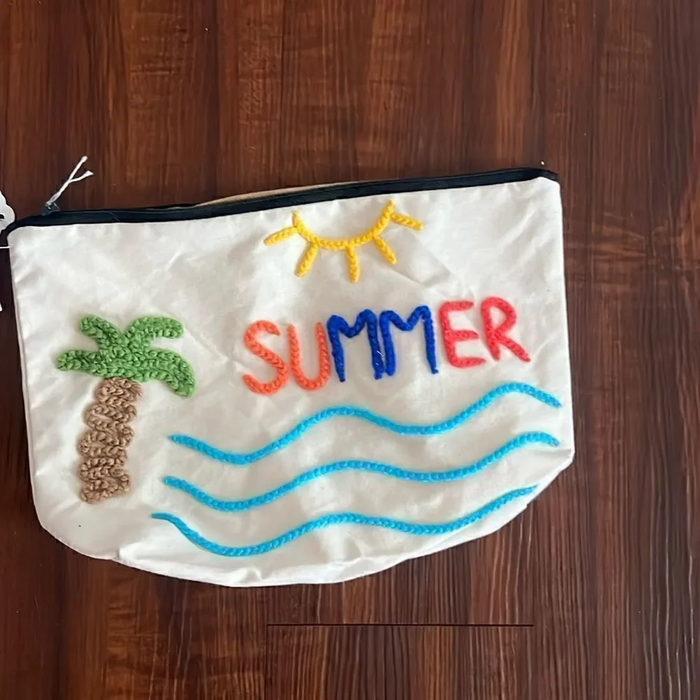 7” x 12” Large Travel Pouch - Hand Embroidered - Brand New NWT - Zipper Pouch